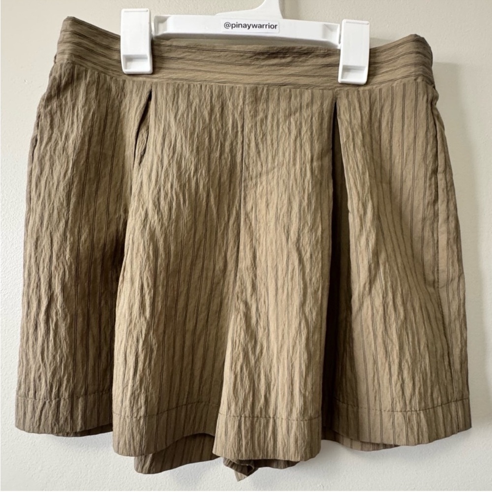 Tan Pleated Bermudas with Relaxed Fit